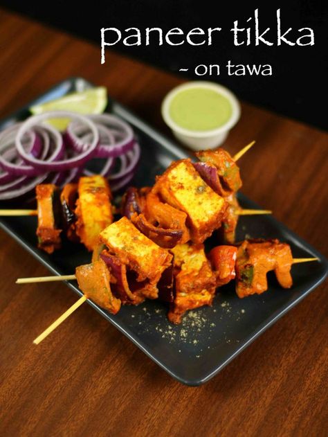 paneer tikka recipe, recipe of paneer tikka on tawa, dry paneer tikka with step by step photo/video. popular paneer recipe, served as starters or appetizers Paneer Tikka Recipe, Veg Appetizers, Masala Dosa Recipe, Tikka Recipe, Paneer Tikka, Fritter Recipes, Paneer Recipes, Spicy Snacks, Grilled Chicken Recipes