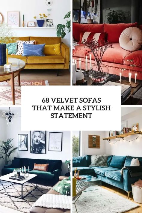 68 Velvet Sofas That Make A Stylish Statement - DigsDigs Turquoise Velvet Sofa, Velvet Sofa Living Room Ideas, Bright Boho Living Room, Sofa Living Room Ideas, Teal Couch, Velvet Sofa Living Room, Bold Living Room, Velvet Chesterfield Sofa, Velvet Sofas