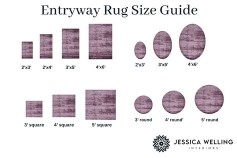 Entryway rug size chart comparting the different dimensions of rugs commonly used in entryways Entryway Rug Size, Modern Boho Entryway, What Size Rug, Dining Room Rug Size, Living Room Rug Placement, Bedroom Rug Size, Entryway Rugs, Living Room Rug Size, Boho Entryway