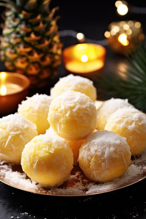 Pineapple Balls, Pineapple Dessert Easy, Pineapple Christmas, Pineapple Dessert Recipes, Pineapple Desserts, Dairy Free Cream, Cookie Plate, Creative Snacks, Christmas Candy Recipes