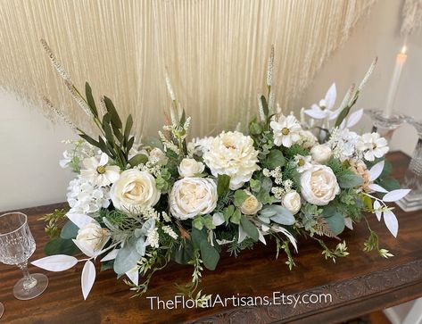 30 White/cream Floral Arrangement Farmhouse Floral Arrangement Table Floral Centerpiece Wedding Flowers Wedding Floral Centerpiece - Etsy Oval Floral Arrangement, Long Floral Arrangements, Rectangle Flower Arrangement, Farmhouse Floral Arrangements, Floral Table Arrangements, Sweet Sixteen Themes, Boho Centerpiece, Wedding Top Table, Spring Flower Arrangements