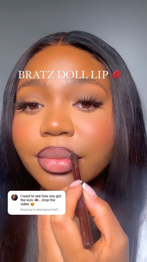 makeupbymissevelyn on Instagram: BRATZ DOLL LIP TUTORIAL 💋 (save for later ) I wasn’t expecting people to love this so much! I literally improvised this look but here’s… Bratz Doll Lips Makeup, Bratz Doll Lip Liner, Brats Doll Makeup Looks, Bratz Doll Lips Tutorial, Bratz Makeup Black Women, Bratz Doll Makeup Tutorial, Bratz Lip Combo, Bratz Makeup Tutorial, Bratz Dolls Make Up Looks