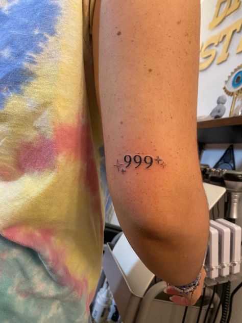 #tattoo inspo #angelnumbers #999 999 Tattoo Placement, 999 Font Tattoo, 999 Tattoo Number, 999 Tatoos, Single Needle Number Tattoo, 999 Tattoo Fonts, Mini Tats Angel Numbers, 999 Tattoo Stencil, Mini Arm Tattoos