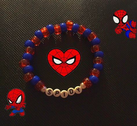 Spiderman Bracelet Pattern Beads, Spider Man Kandi Bracelet, Spiderman Theme Bracelet, Diy Spiderman Bracelet, Spider Man Bracelet Clay Beads, Clay Bead Bracelet Ideas Spiderman, Spiderman Kandi Bracelet, Bracelet Ideas Spiderman, Spiderman Bracelet Beads