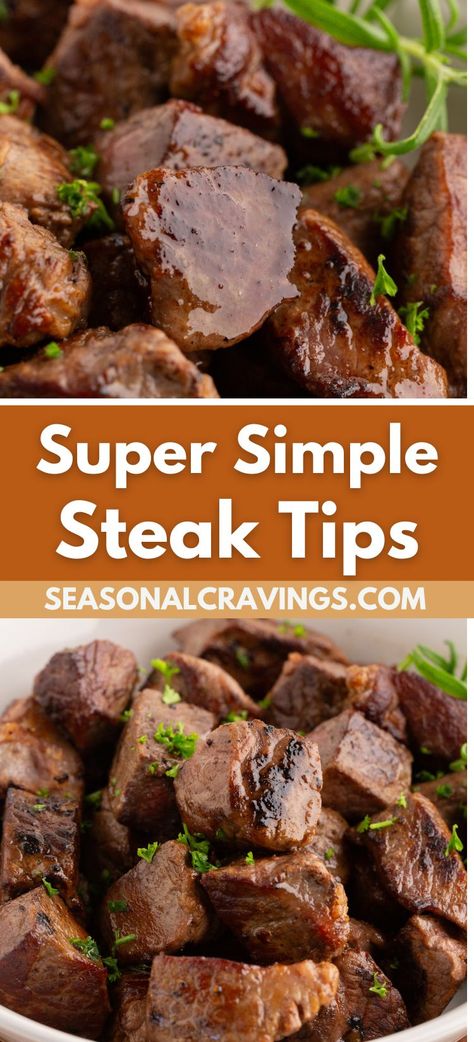 Steak tips are super easy to make. This quick, low-fuss method gives you butter-tender steak bites steeped in flavor. Steak Tips On Stovetop, Recipe For Steak Tips, Sirloin Tip Steak Recipes Stove, Broiled Steak Tips, How To Cook Steak Tips, Tender Steak Tips, Steak Stovetop How To Cook, Beef Steak Tips Recipes, Steak Tips Recipe Crockpot