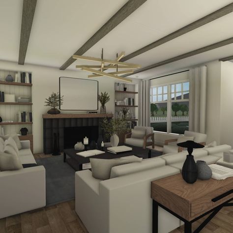 Modern Aesthetic House Bloxburg, White Bloxburg Living Room, House Interior Bloxburg Ideas, Bloxburg Cozy Modern House, Modern Living Room Design Bloxburg, Bloxburg Custom Couch Ideas, Modern Bloxburg House Living Room, Cute Modern Living Room Ideas Bloxburg, Bloxburg Modern House Living Room