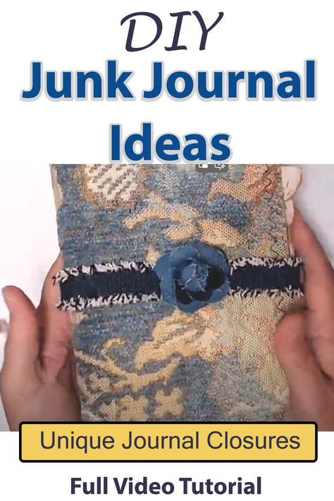 This full video tutorial will show you a variety of ideas for unique journal closures. This is a great DIY junk journal idea if you struggle with what type of closure to use on your journals. Art Journal Cover Ideas Diy, Junk Journal Cover Ideas Decorating, Junk Journal Closures Ideas, Diy Junk Journal, Junk Journal Closure Ideas, Fabric Junk Journal Cover Ideas, Closures For Junk Journals, Fabric Junk Journal Cover, Unique Journals