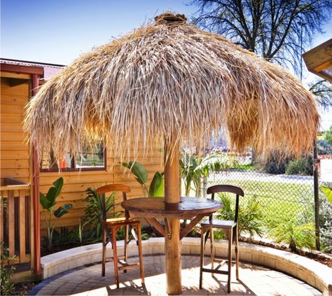 Looking for an outdoor gazebo that is cheaper than a Bali Hut? Bali Hut, Tiki Ideas, Bali Huts, Tiki Umbrella, Diy Gazebo, Grass Roof, Outdoor Restaurant Design, Backyard Beach, Outdoor Steps