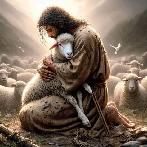 Christ The Good Shepherd, Jesus Facts, Jesus Cartoon, Sheep Paintings, Powerful Pictures, Miracles Of Jesus, Jesus Drawings, Jesus Is Alive, Jesus Christ Painting