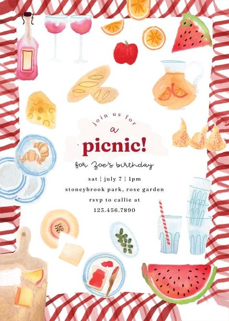 Picnic Birthday Invitations, Picnic Party Invitations, Lunch Invitation Template, Picnic Bday, 28 Birthday, Block Party Invitations, Summer Block Party, Lunch Invitation, Pool Party Invitation Template