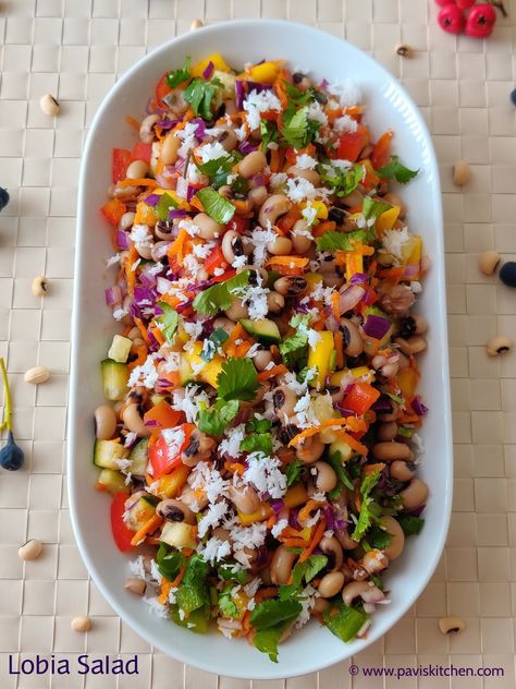 Lobia salad | Lobia chaat recipe | Karamani salad | black eyed peas/beans recipe Lobia Recipe Indian, How To Freeze Asparagus, Freezing Asparagus, Gut Food, Vegetable Pulao Recipe, Easy Indian Dessert Recipes, Indian Salads, Vegetable Salads, Beans Vegetable