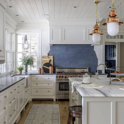 English Traditions Blog Beadboard Wainscoting, Floor Renovation, Colonial Style Homes, Kitchen Ceiling, Transitional Kitchen, Large Kitchen, Colonial Style, Counter Tops, White Cabinets