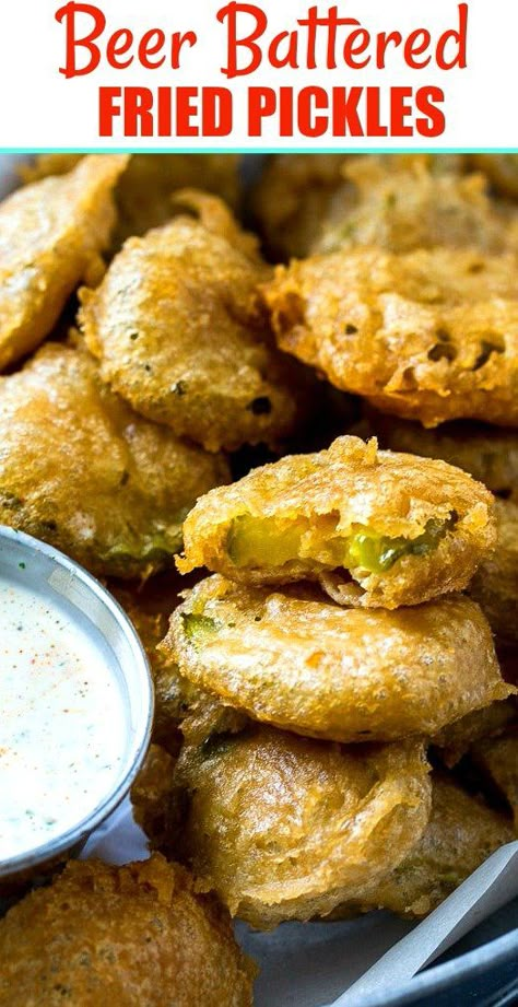 Beer Battered Fried Pickles Spicy Ranch Dip, Beer Batter Recipe, Beer Battered Fries, Deep Fried Pickles, Fried Pickles Recipe, Spicy Ranch, Deep Fried Recipes, Veggie Fries, Beer Battered