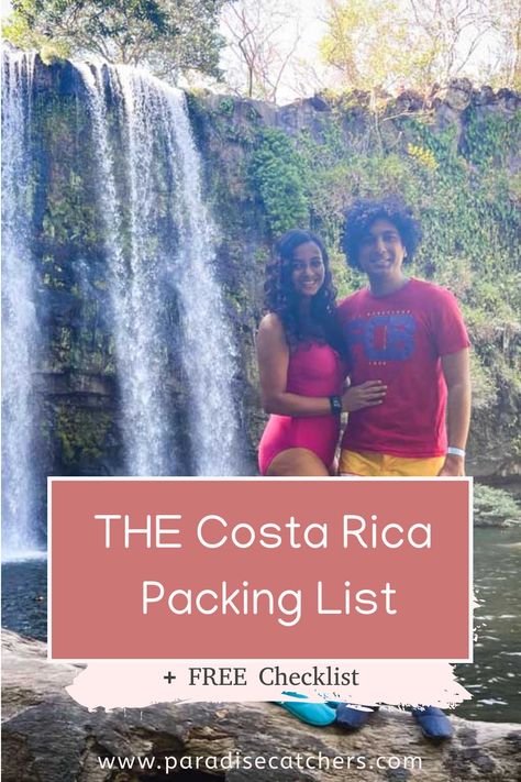 A woman and a man in front of a waterfall in Costa Rica What To Pack For Costa Rica In February, Clothes For Costa Rica Trip, Packing List Costa Rica, Packing List For Costa Rica, What To Wear Costa Rica, What To Pack For Costa Rica, Costa Rica Packing List Women, Outfits For Costa Rica, Packing For Costa Rica