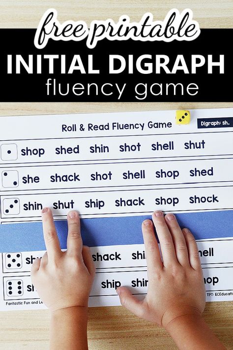 Use this no prep digraph fluency reading game to help kindergarten and first grade students practice reading words with beginning digraphs. Fluency Activities 1st Grade, Th Digraph Activities, Ch Diagraph, Phonics Digraphs, Teaching Digraphs, Digraph Activities, Reading Fluency Activities, Roll And Read, Digraphs Activities