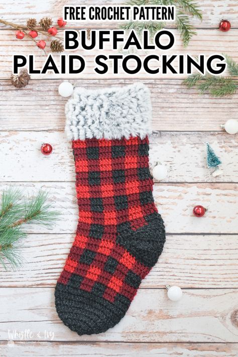 This classic crochet buffalo plaid stocking is perfect for adorning your mantel at Christmastime! Make a few in different color ways and enjoy the traditional flair they add to your Christmas decor. #crochet #moderncrochet #classiccrochet #plaidcrochet #buffaloplaidcrochet #buffaloplaidstocking #buffaloplaidcrochetstocking #furstocking #crochetgift Christmas Decor Crochet, Crochet Buffalo, Buffalo Plaid Stockings, Holiday Crochet Patterns, Crochet Christmas Stocking Pattern, Pretty Gifts, Plaid Stockings, Plaid Christmas Stockings, Plaid Crochet