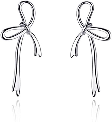 Amazon.com: Reffeer 925 Sterling Silver Bow Stud Earrings for Women Girls Bowknot Stud Earrings Drops (A-Silver): Clothing, Shoes & Jewelry Silver Bow Jewelry For Gift, Sterling Silver Bow Earrings For Wedding, Bow Earrings Silver, Elegant Silver Bow Earrings, Silver Metal Earrings With Bow, Silver Bow, Bow Earrings, 925 Sterling Silver Jewelry, Sterling Earrings