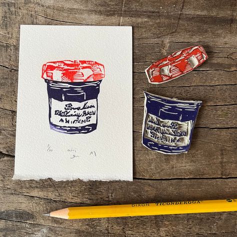 Linocut Printing, Relief Printmaking, Linocut Printmaking, Lino Art, Stamp Carving, Relief Printing, Linocut Art, Stamp Printing, Jam Jar