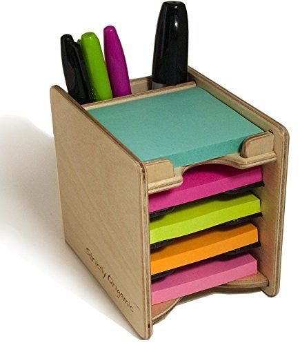 Strictly Origamic Colored Sticky Notes Pad and Pen Holder/Organizer (Includes Five 3" x 3" Pads) Strictly Origamic Sticky Notes Holder, Post It Holder, Note Pad Holder, Wooden Box Designs, Post It Note Holders, Memo Holder, Stick Notes, Wooden Organizer, Notes Organization