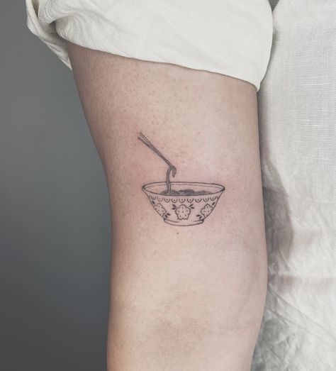 Soup Tattoo Bowl Of, Pho Bowl Tattoo, Soup Bowl Tattoo, Miso Soup Tattoo, Bowl Of Soup Tattoo, Asian Food Tattoo, Bowl Of Noodles Tattoo, Rice Bowl Tattoo, Charcuterie Board Tattoo