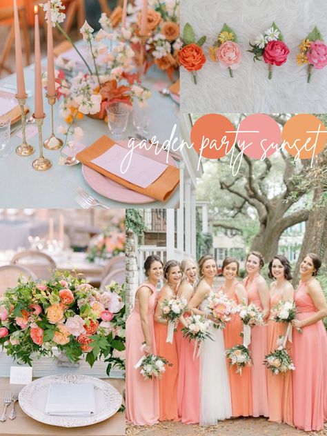 Pink And Peach Wedding Theme, Pink And Peach Wedding Decorations, Spring Pastel Wedding Ideas, Salmon Pink Wedding Theme, Pink And Orange Wedding Colors, Blush Coral Wedding, Soft Orange Wedding, Salmon Colored Wedding, Blush And Orange Wedding