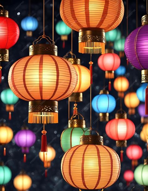 A wall of colorful paper lanterns with a background of colorful paper lanterns | Premium AI-generated image Lantern Pictures, Happy Vesak, Lantern Wallpaper, Lantern Illustration, Japanese Lantern, Chinese Lantern, Colorful Paper, Paper Lantern, Christmas Graphics