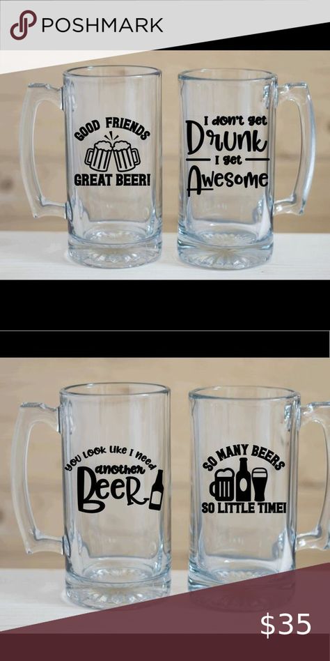 Four custom beer mugs Vasos Aesthetic, Godiva Chocolatier, Craft Beer Gifts, Cricket Crafts, Perfect Person, Custom Wine Glass, Crystal Champagne Flutes, Handmade Planter, Beer Custom