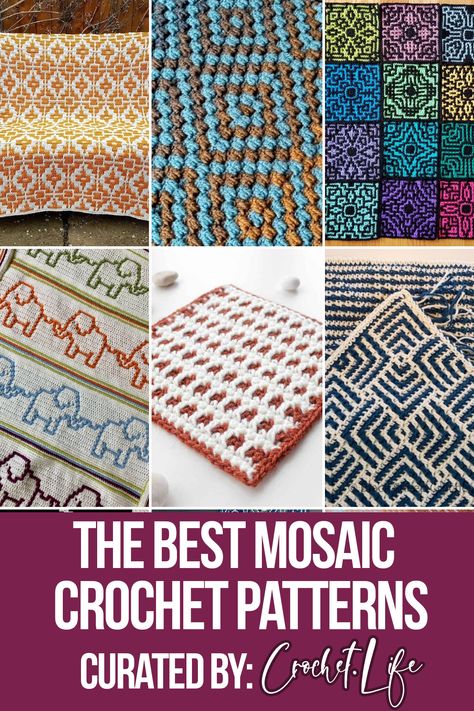 These 14 mosaic crochet patterns are so beautiful, they are going to make you want to start crocheting immediately. Mosaic Horse Pattern, Mosaic Crochet Squares Patterns Free, Crochet Mosaic Square Free Pattern, Mosaic Crochet Easy, Mosaic Crochet Flower Pattern, Interlocking Mosaic Crochet, Mosaic Afghan Crochet Patterns, Crochet Mosaic Square, Mosaic Crochet Beginner