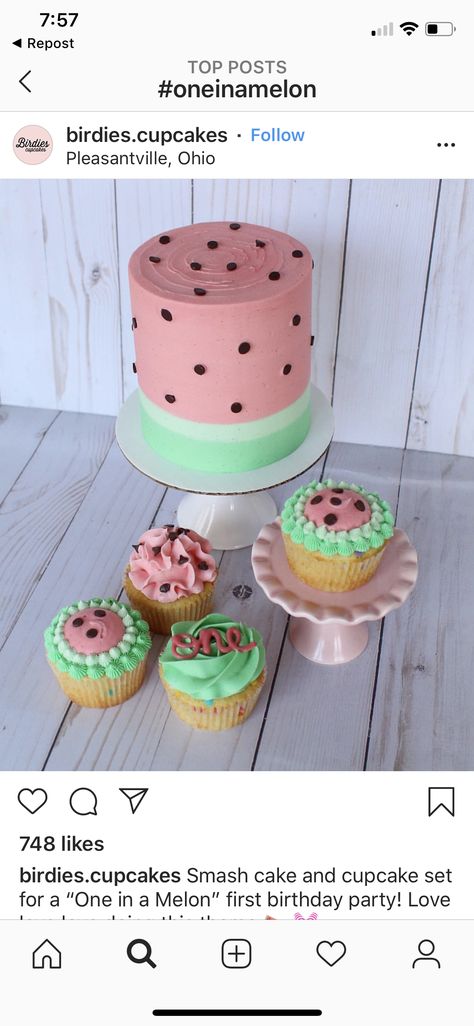 One In A Melon, Cake Smash, Cake Designs, Melon, Cupcake Cakes, First Birthdays, 1st Birthday, Birthday Cake, Birthday Party