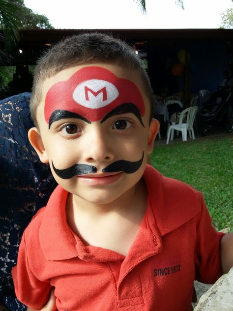 Mario Face Paint Easy, Quick Face Paint Ideas, Face Paint Easy Ideas, Easy Facepainting Kids, Bowser Face Paint, Face Paint Superhero, Summer Face Paint Ideas, Super Mario Face Paint, Kid Face Paint Ideas