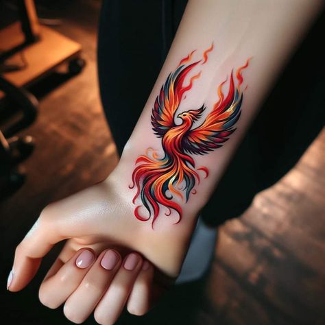 Chest Neck Tattoo, Tato Phoenix, Small Phoenix Tattoos, Phoenix Tattoo Design, Flower Wrist Tattoos, Eagle Tattoos, Phoenix Tattoo, Tasteful Tattoos, Wrist Tattoos For Women