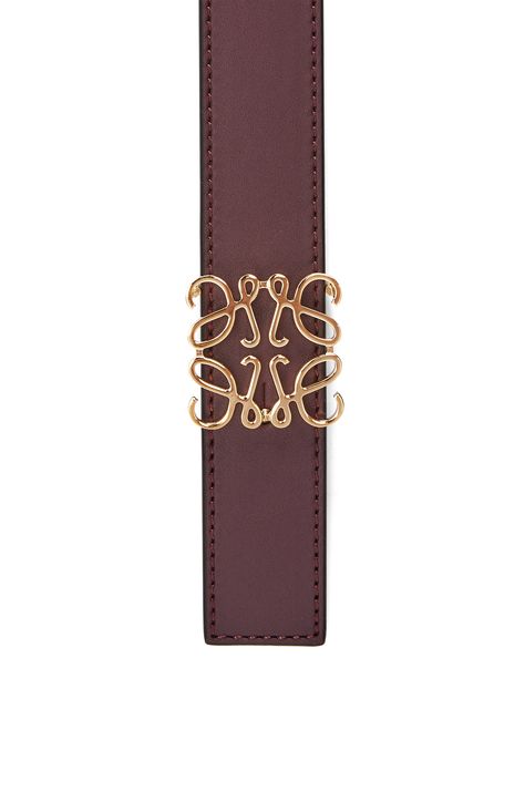 Reversible Anagram belt in smooth calfskin Burgundy/Gold - LOEWE Loewe Belt Outfit, Loewe Belt, Gold Belts, Reversible Belt, Burgundy And Gold, Calf Skin, Buckle, Gold, Quick Saves