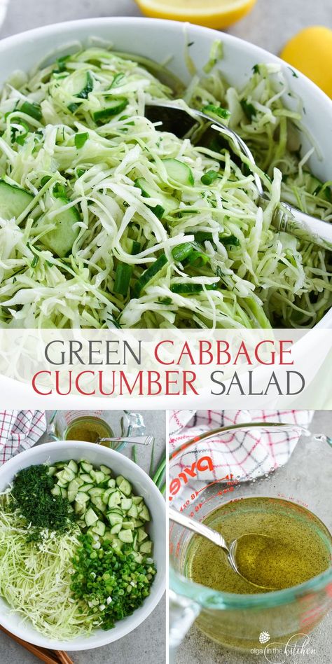 Cabbage And Cucumber Salad, Cabbage Cucumber Salad, Potluck Side Dishes, Cabbage Salad Recipes, Potluck Dishes, Cucumber Recipes, Cabbage Salad, God Mat, Green Cabbage