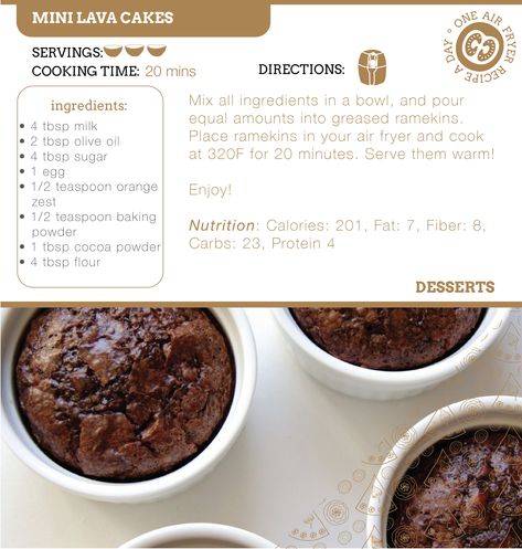 Air Fryer Lava Cake Recipes, Air Fryer Mini Cake, Ramekin Air Fryer Recipes, Air Fryer Ramekin Recipes, Mini Lava Cakes, Lava Cakes Recipe, Ramekin Recipes, Ramekin Recipe, Air Fryer Cake Recipes