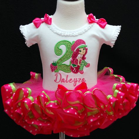 Outfit With Ribbon, Strawberry Shortcake Outfits, Toddler Tutu Dress, Strawberry Shortcake Birthday, Ribbon Tutu, Ribbon Trim Tutu, 2nd Birthday Outfit, Custom Birthday Shirts, Toddler Tutu