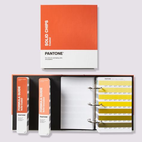 Reference, share, and compare the gamut of Pantone Spot colors with the Pantone Solid Color Set. The Solid Color Set includes the Pantone Formula Guide and Solid Chips Books in one bundle. The Formula Guide provides a versatile, end-to-end color matching tool printed on coated and uncoated fan decks, featuring 2,390 market-driven spot colors in the Pantone Graphics System and 224 brand new graphics colors. Color Chip, Ral Colours, Ring Binder, Pantone Color, Ink Color, Fashion Room, Color Set, Paper Stock, All Print