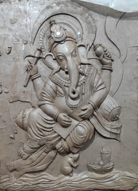 Ganesh Clay model Ganesha Sketch, Cement Work, Clay Model, Single Door Design, Wall Texture Design, Diy Abstract Canvas Art, Plaster Wall Art, Clay Wall Art, Gallery Wallpaper