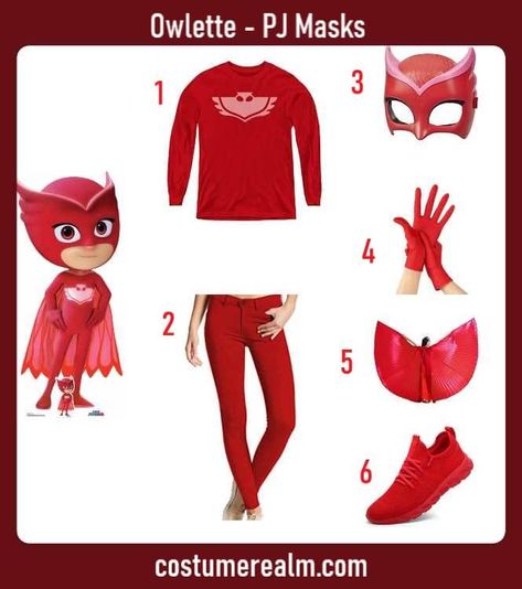 How To Dress Like Owlette Costume Guide For Halloween & Cosplay Owlette Costume Diy, Owlette Mask, Owlette Costume, Owl Ears, Pj Masks Owlette, Owl Mask, Costume Guide, Red Owl, Red Costume