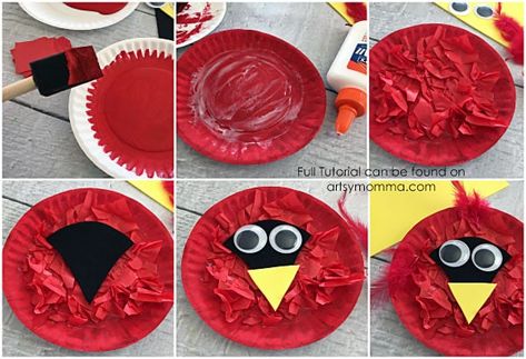 Paper Cardinal, Bird Crafts For Kids, Bird Crafts Preschool, Tree Unit, Paper Plate Crafts For Kids, Kindergarten Art Projects, Apple Activities, Puppet Crafts, School Craft