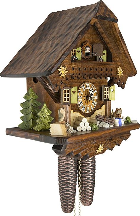 German Cuckoo Clock - Summer Meadow Chalet - BY CUCKOO-PALACE with 8-day-movement - 13 1/3 inches height Coocoo Clock, German Cuckoo Clock, Modern Nightstand Lamps, Forest Clock, Cuckoo Clocks, Handmade Clocks, Summer Meadow, Chalet Style, Nightstand Lamp