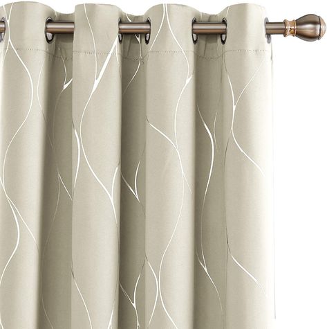 Amazon.com: Deconovo 108 Inche Long Grommet Blackout Curtains, Silver Printe Room Darkening Curtain, Thermal Insulated Energy Saving Drapes for Sliding Door (52" W x 108" L, Greyish White, 2 Panels) : Home & Kitchen Silver Foil Printing, Light Blocking Curtains, Curtain Room, Quality Curtains, Insulated Curtains, Darkening Curtains, Thermal Curtains, Window Insulation, Room Darkening Curtains