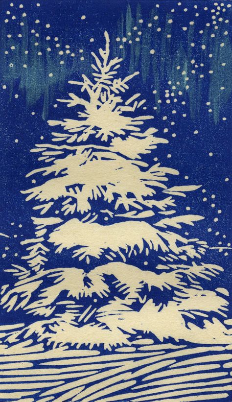 Christmas Tree Wood, Blue And White Christmas, Woodcut Prints, Wood Block Print, Linoleum Block Printing, Linocut Printmaking, Lino Art, Relief Printing, Linocut Art