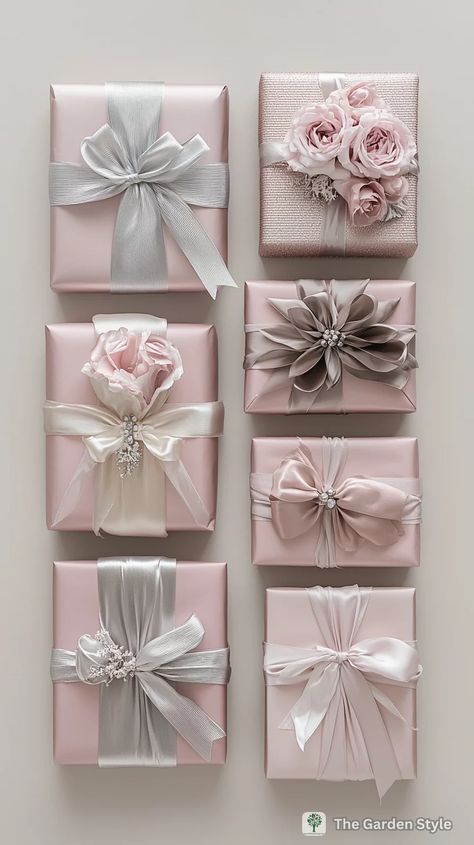 Elegant Christmas Gift Wrapping Ideas, Aesthetic Gift Wrapping Christmas, Pink Christmas Gift Wrapping, Christmas Wrapping Ideas Pink, Pink Christmas Wrapping Ideas, Pink Wrapping Paper Christmas, Wrapped Gifts Aesthetic, Pink Gift Wrapping Ideas, Pink Bow Christmas Tree