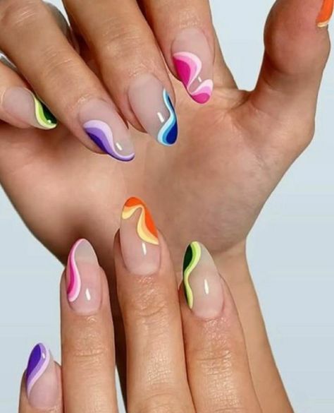 80s Nails Aesthetic, Colour Blocking Nails, 90s Theme Nail Designs, 80s Nails Acrylic, Summer Break Nails, Abba Nails, 80s Nails 1980s, 80s Inspired Nails, Fun Nail Designs Creative