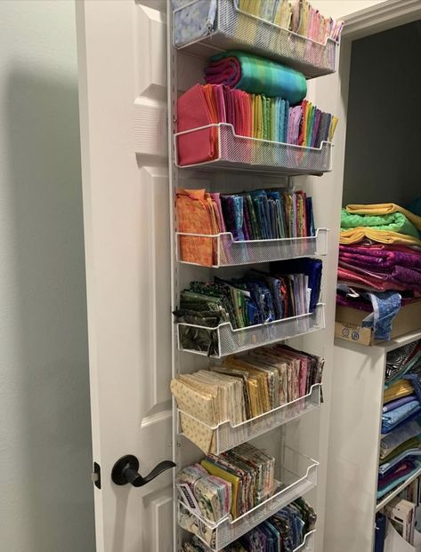 Sewing Closet, Fabric Organization, Organize Fabric, Art Organization, Hanging Organizer, Sewing Rooms, Sewing Studio, Fabric Storage, Sewing Room