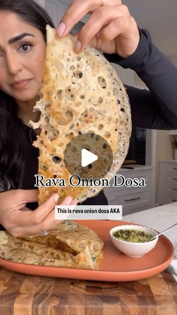 Palak Patel on Instagram: "Save this because I promise with a little practice you can also make perfect Rava Dosa !! Drop any questions below and I’m happy to answer !

**This video is uploaded on my LTK so you can grab link to the pan I’m using!

RAVA DOSA BATTER:
1/2 cup course sooji (rava)
1/2 cup rice flour
1/4 cup all purpose flour
1.5 tsp cumin seeds
1/4 tsp hing
1/3 cup finely chopped cilantro
1/2 a red onion, finely diced
2 serrano chilis finely chopped
1 tsp ginger, finely grated using a microplane
1/4 cup plain whole milk yogurt
3 1/2 cups water

FULL details and recipe for both the dosa and the chutney can be found by tapping the link in my bio!! @thechutneylife You can also type “the chutney life RAVA dosa” into your browser and the recipe will pop up !& don’t forget to send th Onion Rava Dosa Recipe, Recipes With Dosa Batter, Rava Dosa Recipe Video, Rava Recipes, Indian Dosa Recipe, Rava Dosa Recipe, Indian Dosa, Chilli Cheese Toast, Rice Flour Recipes