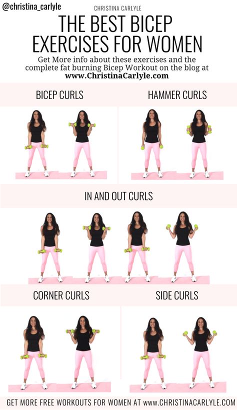 The best bicep workout for women with the best fat burning bicep exercises for tight toned arms. https://christinacarlyle.com/bicep-workout/ #fitness #workout Bicep Workout Women, Dumbbell Bicep Workout, Best Bicep Workout, Bicep Exercises, Burpee Workout, Best Biceps, Back And Bicep Workout, Walking Workouts, Bicep Workout