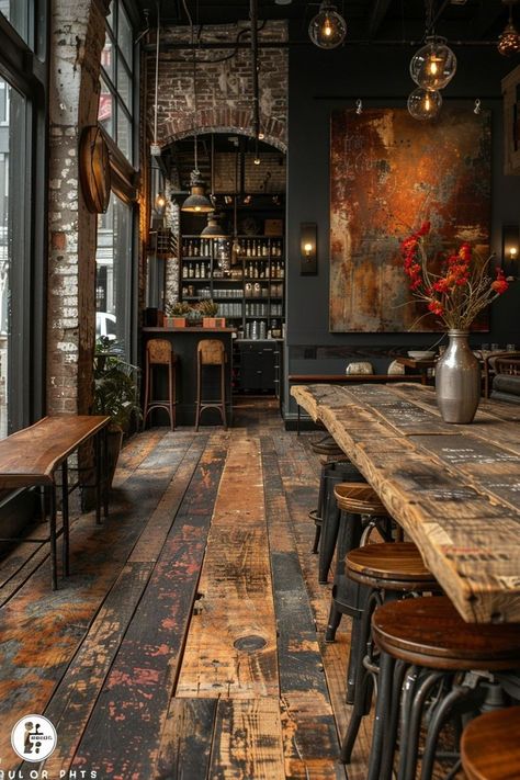 Embrace the raw beauty of your space with a touch of industrial chic. Mix metal, wood and concrete. Expose those pipes and ducts, meld modern with vintage, and create a functional urban oasis. 🏭💡🛋️ Let's redefine industrial style together!🔧🖤 Industrial Style Interior, Industrial Style Furniture, Industrial Restaurant, Wood And Concrete, Rustic Restaurant, Industrial Interior Design, Modern Elements, Urban Oasis, Design Principles