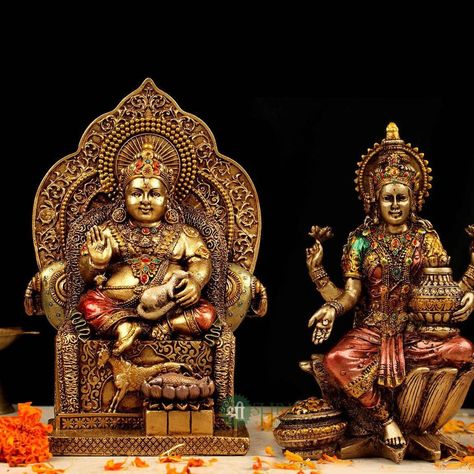 "Kuber Laxmi Statue, Hindu God Goddess, Dhan Laxmi with Kubera, Lord Of Wealth, Money, Success Resin Copper Finish Kuber Laxmi Statue.\n\n♥ Please feel free to contact us with any inquiry or question, we'd be happy to address any issue!!!\n\nTHANKS!!!" Laxmi Kuber Images Hd, Kuber Lakshmi Photos, Lakshmi Kubera Hd Photos, Samudra Manthan, Lakshmi Photos, Lakshmi Statue, Religious Statues, Goddess Of Wealth, God And Goddess