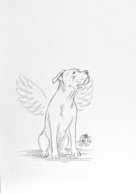 Dog Angel Drawing, Pitbull Memorial Tattoo, Dog In Heaven Tattoo, Dog With Wings Tattoo, Dog Memorial Drawing, Tattoo Ideas Dog In Memory Of, Angel Dog Tattoo, Staffy Tattoos, Memorial Drawings